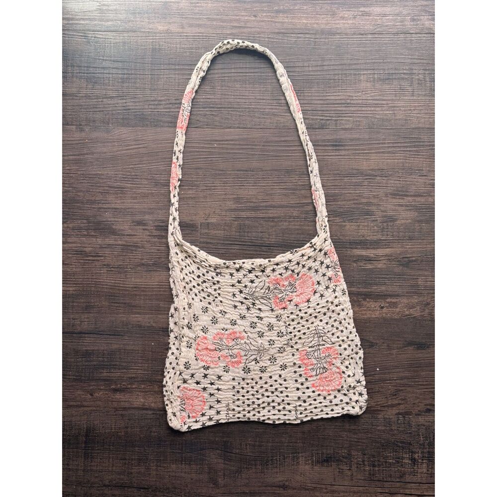 Free People Movement Hot Pink Polka Dotted Beige Stretchy Shoulder Barney Bag